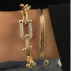 SALE!!! 
Link Bracelet 14K Plated / C Z Omega Chain Bracelet Set JA25